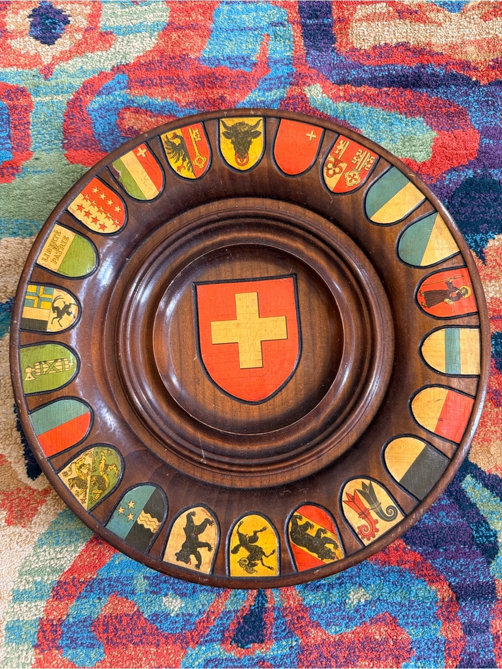 Wooden Swiss Shield Game Tray - Decorative Home Games Plate